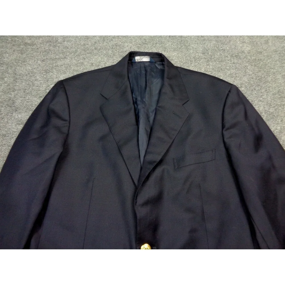 VTG Polo Ralph Lauren Navy Blue Virgin Wool Blazer Gold Crest Buttons 42L Italy